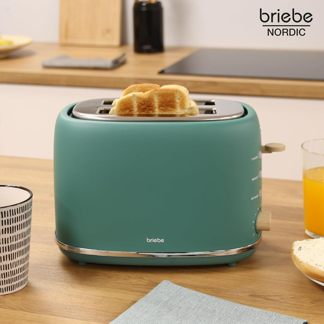 briebe Nordic Toaster mit breitem Schlitz, Toaster für 2 Scheiben, 6 Röststufen, Warmhaltefunktion,