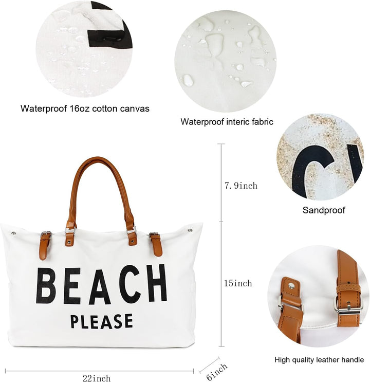 Damen Strandtasche Grosse, Strandtasche XXL Familie Wasserdicht mit Ledergriffe, Beach Bag für Reise