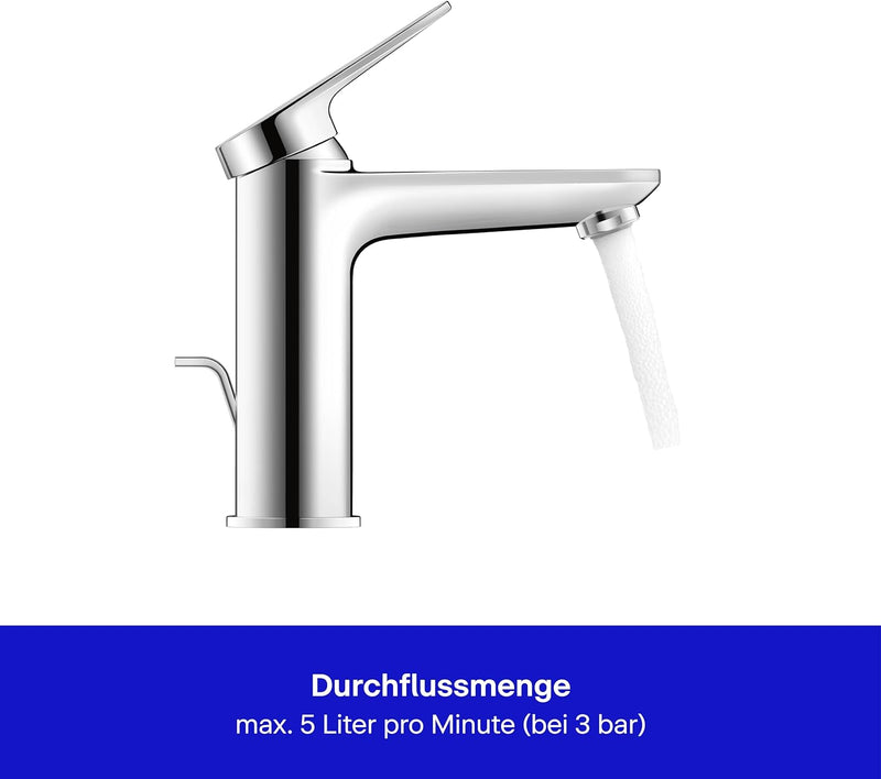 Duravit Wave Waschtischarmatur, Grösse M (Auslauf Höhe 111 mm), Wasserhahn Bad mit Zugstangen-Ablauf