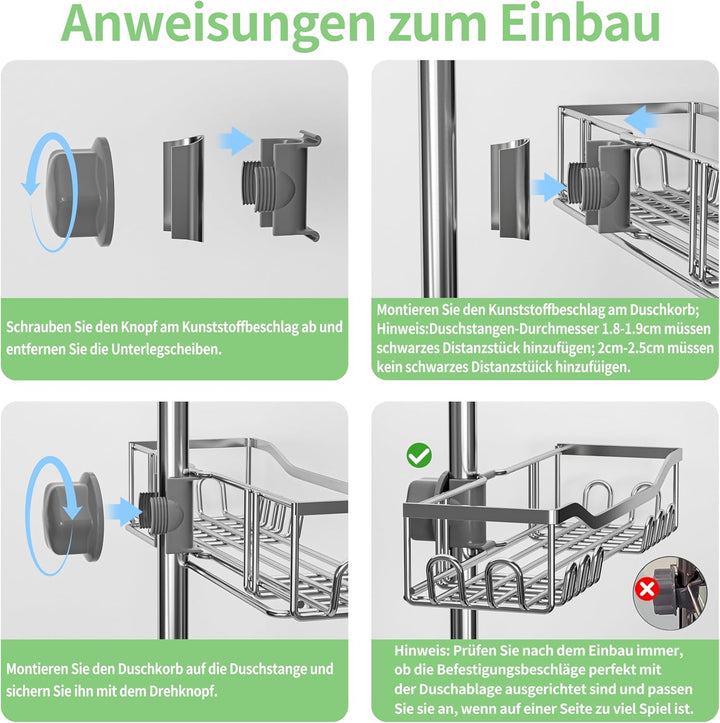 2 Stück Duschablage Ohne Bohren,Edelstahl Badregal Duschregal Rostfrei,Grosse Grösse und Kapazität D