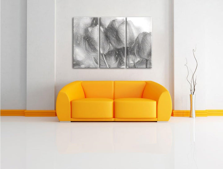 Pixxprint rote Tulpen als Leinwandbild/Grösse: 3 Teilig (120x80) cm/Wandbild/Kunstdruck/fertig bespa