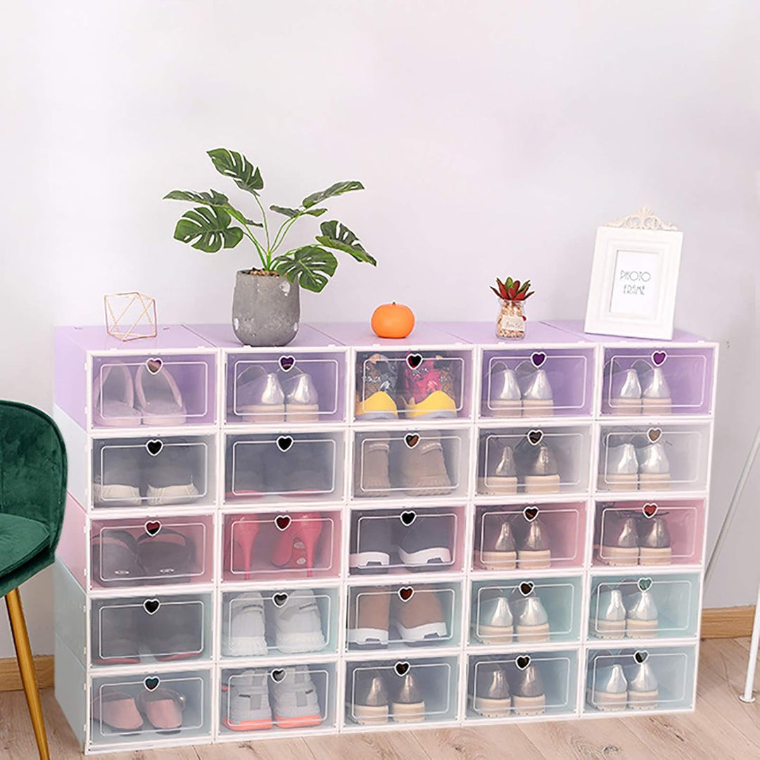 Schuhboxen, 20 Stück Stapelbarer Kunststoff Schuhaufbewahrungsbox Transparenter Schuhboxen Set Faltb