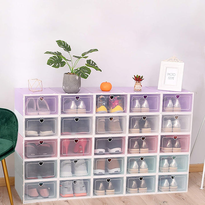 Schuhboxen, 20 Stück Stapelbarer Kunststoff Schuhaufbewahrungsbox Transparenter Schuhboxen Set Faltb