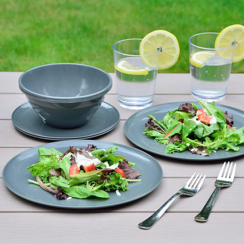 Youngever 18er Set Geschirr aus Kunststoff, Platten (20CM & 25CM), Schalen (1000ML), Dienst für 6 (D