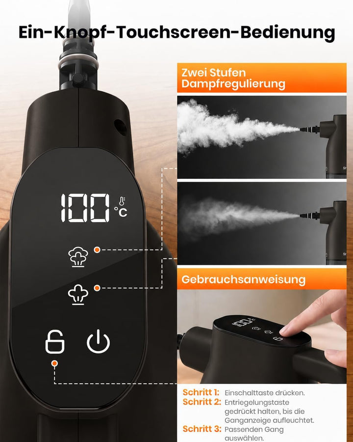Rundum-Dampfreiniger für den Hausgebrauch, 15s sofortige Aufheizung, 400ml grosser Tank &amp; 9 Zubehört