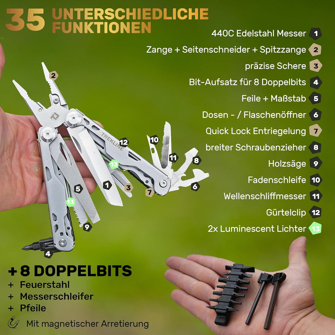 Multitool [440C Edelstahl] Outdoor Camping Survival Multitool Werkzeug Messer, Überlebensmesser, Tas