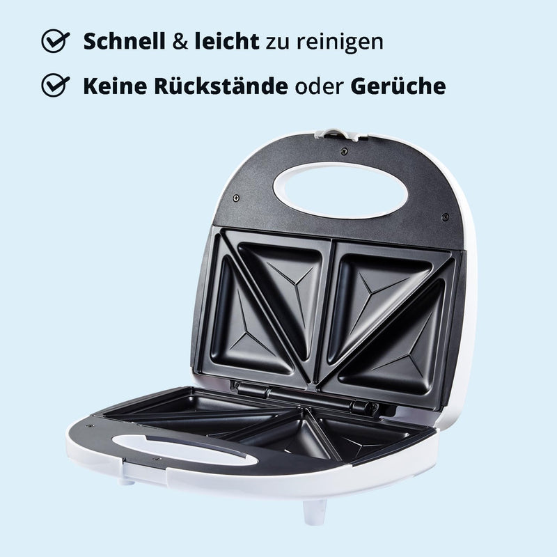 KHG Sandwichmaker weiss Kontaktgrill Toaster 700W mit Antihaftbeschichtung, Verriegelung & Kontrolll