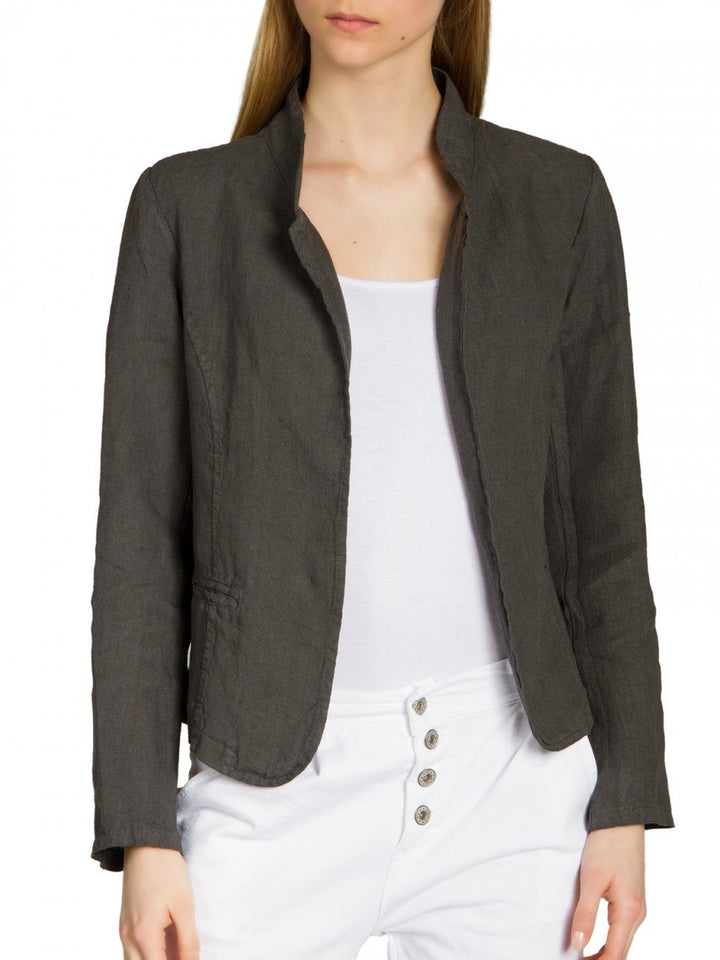 Caspar BZR004 kurzer Damen Leinen Sommer Blazer XS Dunkelgrau, XS Dunkelgrau