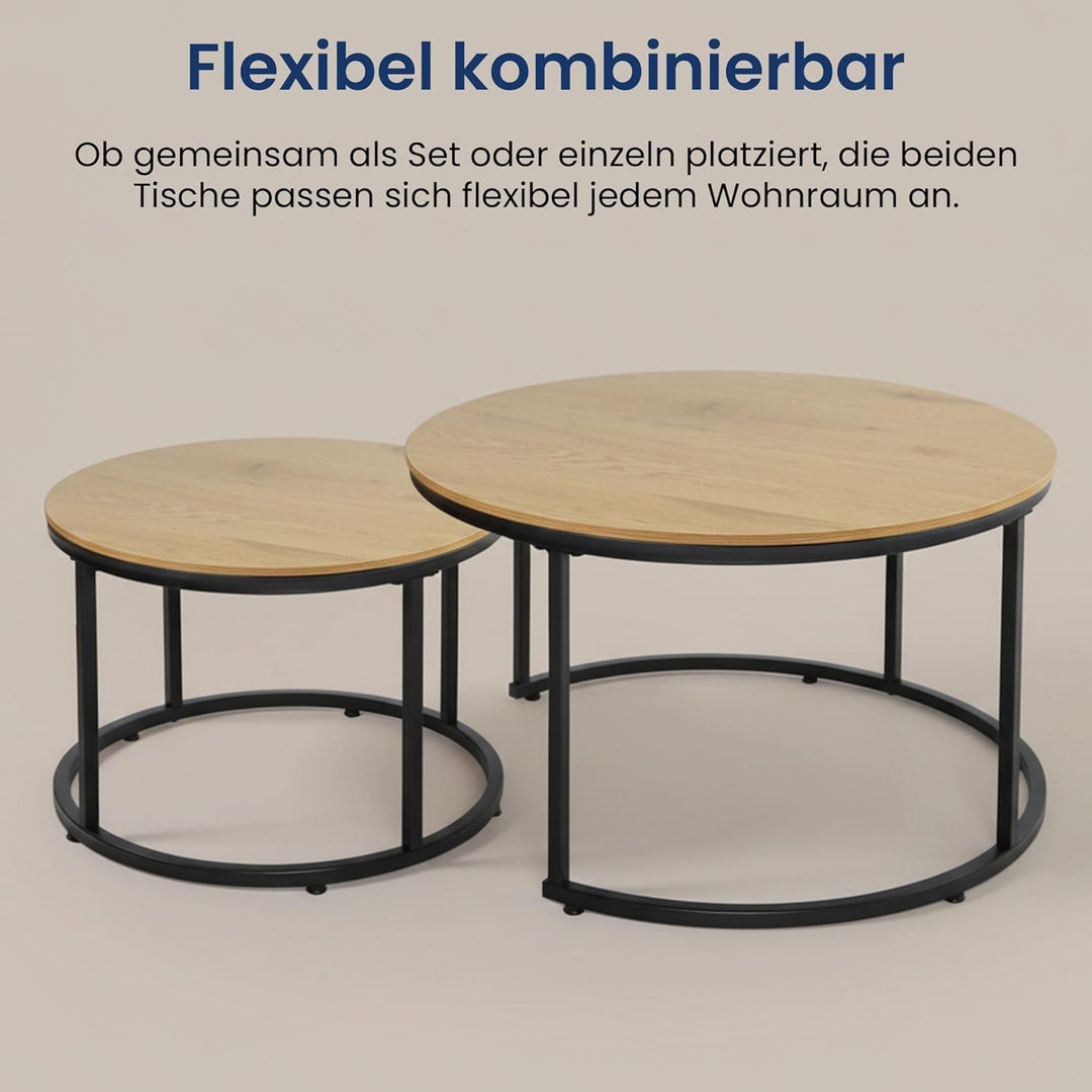 Home Collective Couchtisch 2er Set rund aus Holz, Wohnzimmertisch Modern, Beistelltisch Set 2 in 1 m