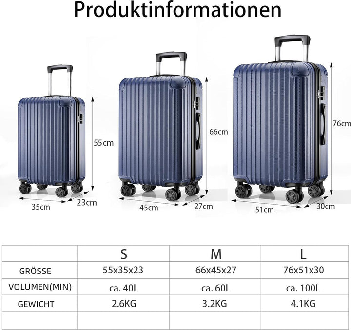 Koffer Trolley gross 76x51x30cm, Hartschalen Reisekoffer mit 4 Rollen & Zahlenschloss, leicht Handge