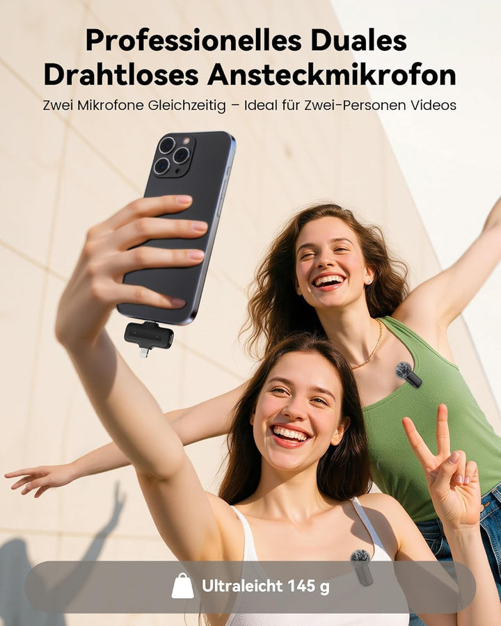 CZOCPOS Kabelloses Lavalier Mikrofon Wireless für iPhone/iPad/Android mit Ladebox, Geräuschunterdrüc
