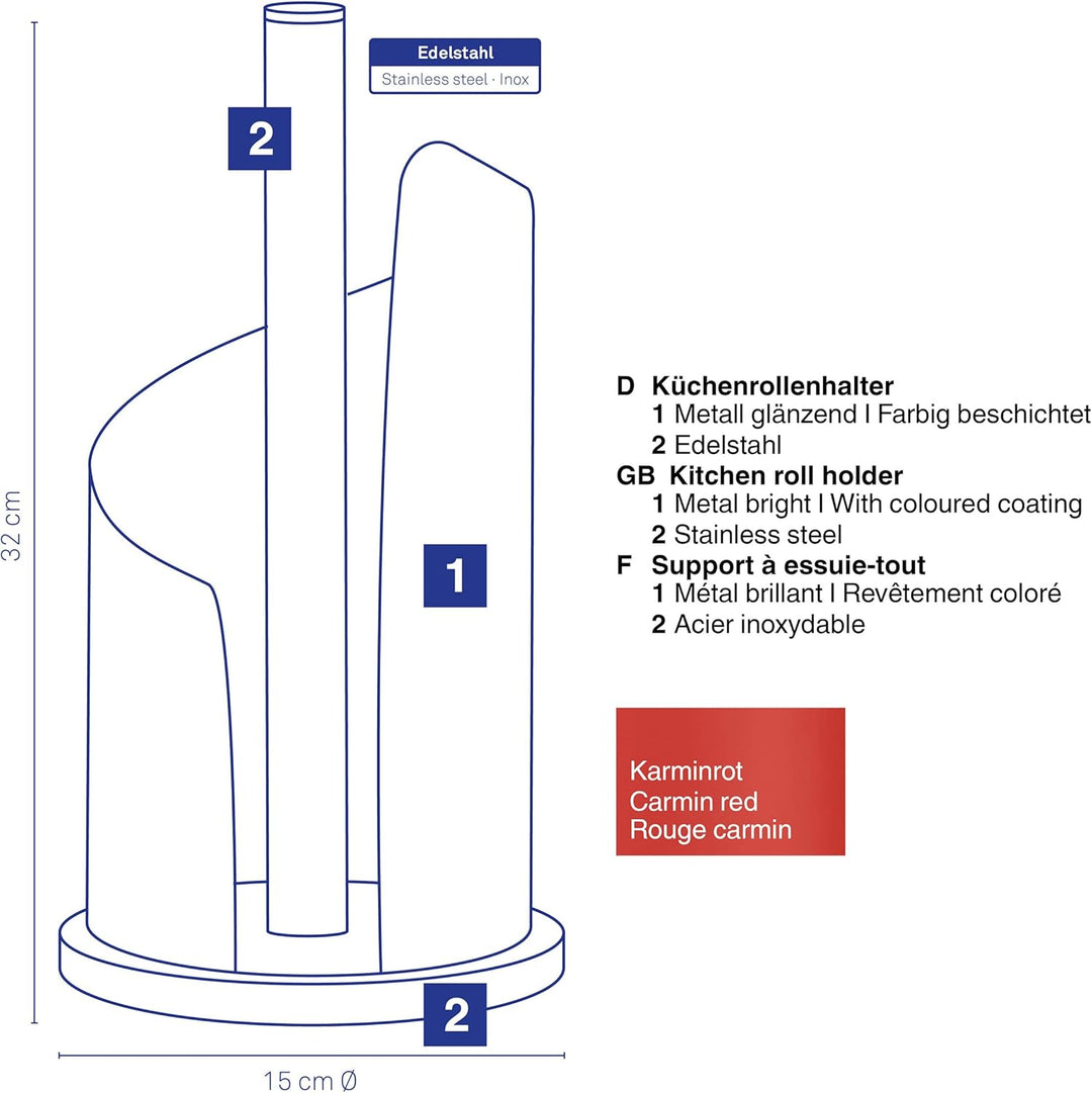 kela Küchenrollenhalter stehend, für Dicke Rollen, Küchenpapierhalter 32 cm hoch, Stella, Edelstahl/