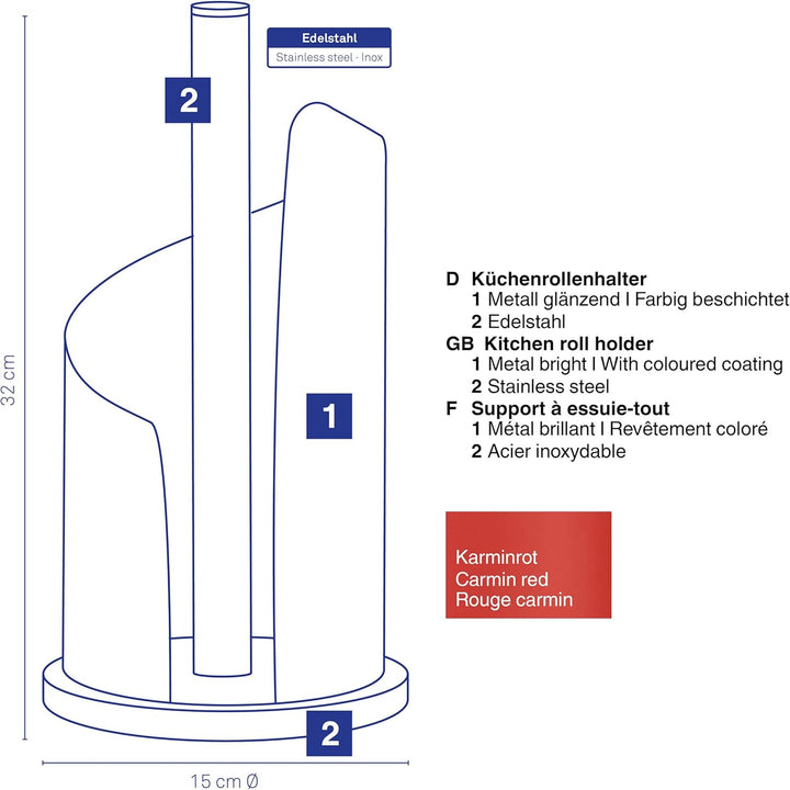 kela Küchenrollenhalter stehend, für Dicke Rollen, Küchenpapierhalter 32 cm hoch, Stella, Edelstahl/