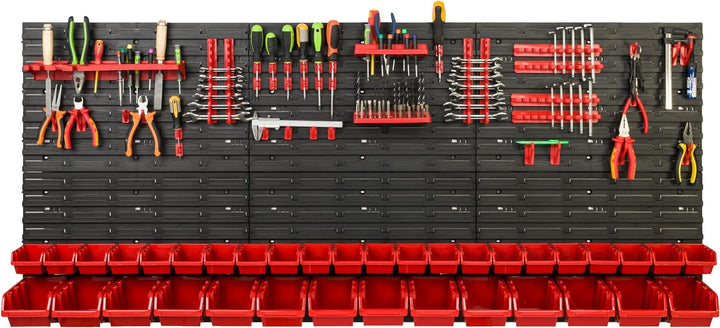 Lagersystem Werkstattregal | 172 x 78 cm | 36 stck. Box | Wandregal mit Werkzeughalterungen und Stap