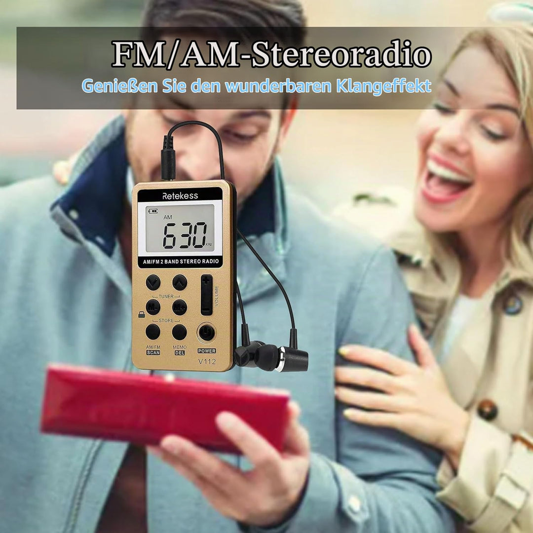 Retekess V112 Mini Radio Batteriebetrieben,Radio Klein mit Kopfhörer,FM AM,Schlaftimer,Wiederaufladb