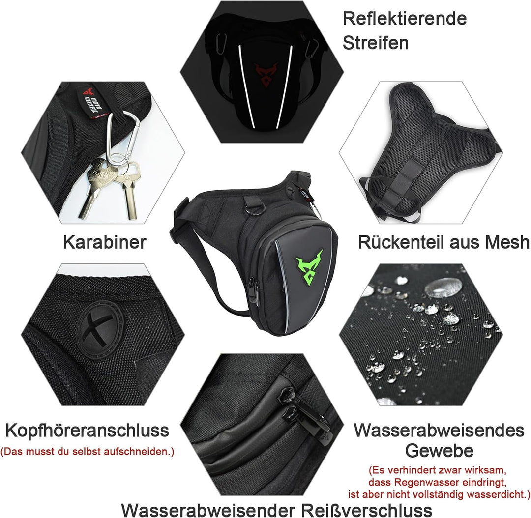 MIGHTYDUTY Motorrad Beintasche Herren Erweiterbar Oberschenkeltasche Hüfttaschen schwarz Gürteltasch