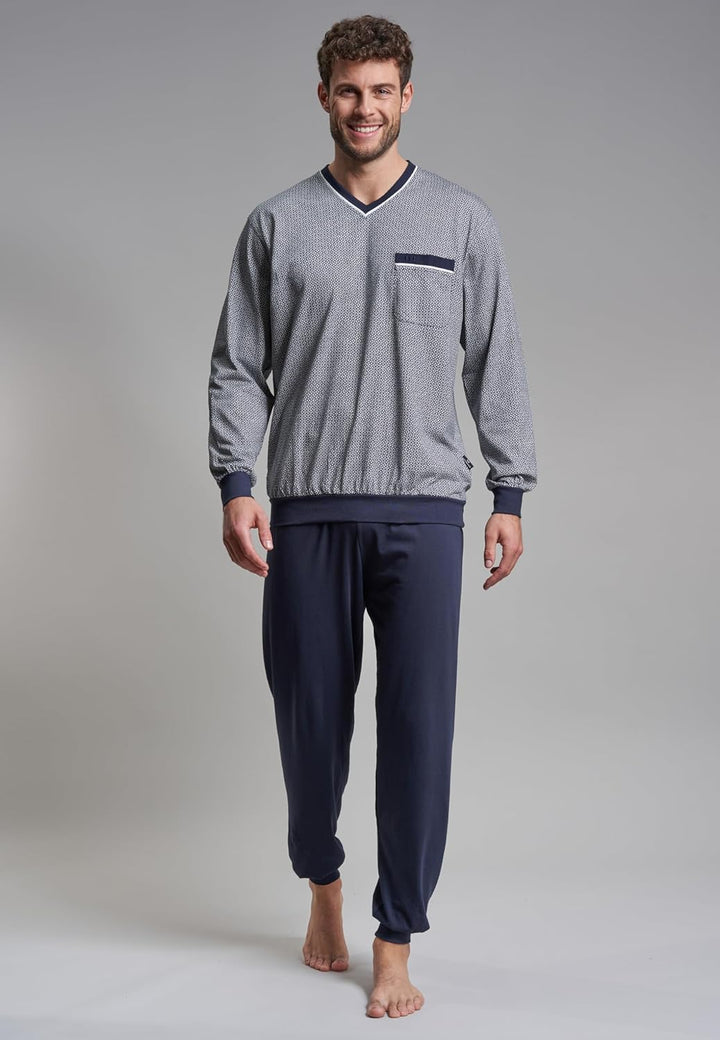 Götzburg Herren Pyjama blau 52 Blau-mittel-minimal, 52 Blau-mittel-minimal