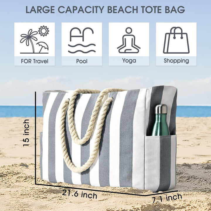 Strandtasche Gross Badetasche Wasserdicht Streifen Strandtasche mit Reissverschluss Strandtasche XXL