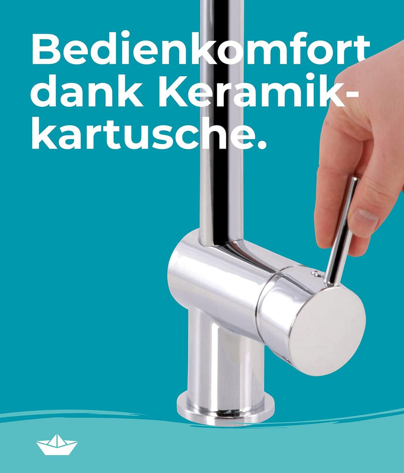 Calmwaters® Premium Spiralfederarmatur, 360° flexible Küchenarmatur mit Brause, Wasserhahn Küche Ges