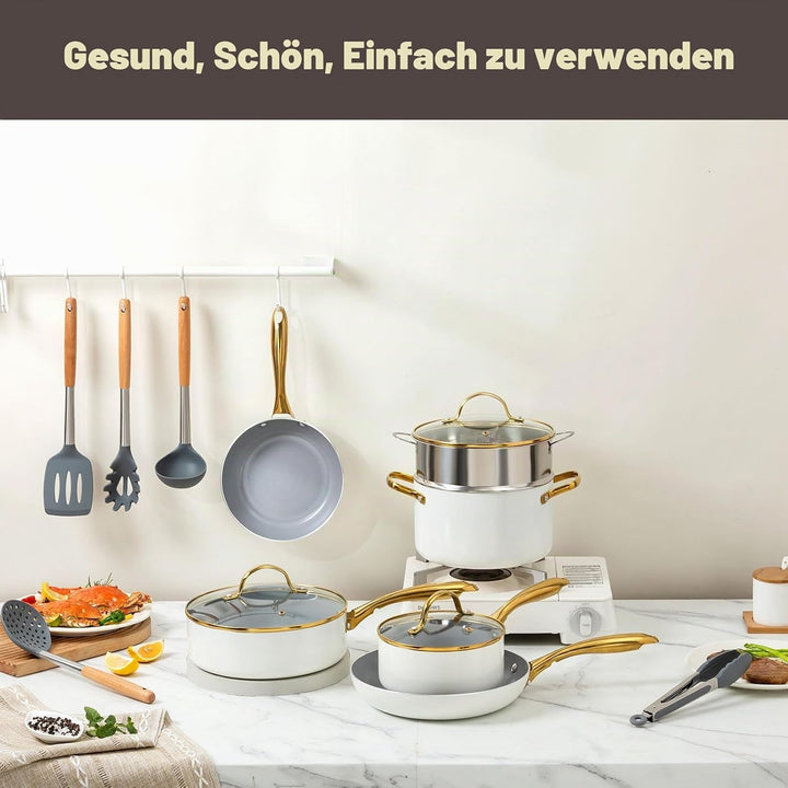 Keramik KochSet, gesund, Töpfe und Pfannen Set mit Deckel, antihaftbeschichtet(ohne PFAS, PFOA),Küch