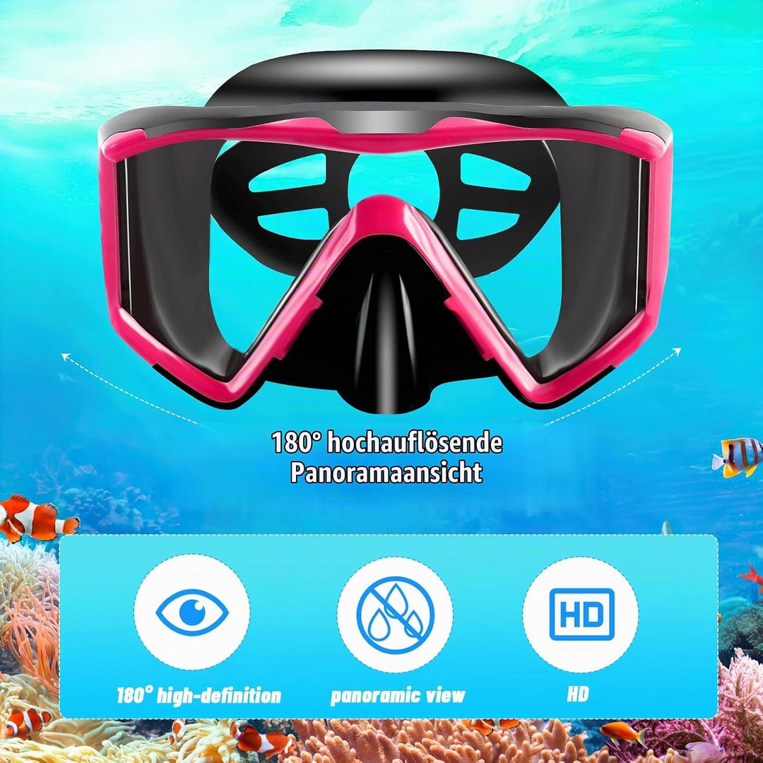 Schnorchelset Erwachsene,Taucherbrille Erwachsene mit Dry Schnorchel, wasserdichte Tauchmaske Anti-F