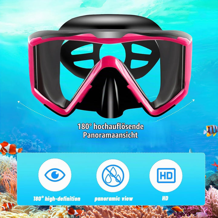 Schnorchelset Erwachsene,Taucherbrille Erwachsene mit Dry Schnorchel, wasserdichte Tauchmaske Anti-F