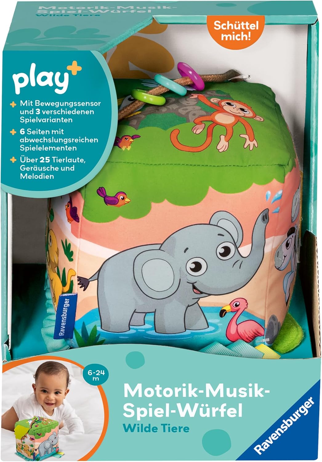 Ravensburger 4859 Play+ Motorik-Musik-Spiel-Würfel: Wilde Tiere, elektronisches Spielzeug, 3 Spielmo