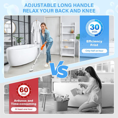 3 in 1 Schrubber mit Stiel, Scrubber Dusche Reinigungsbürste 130.81CM Abnehmbarer Langer Griff steif