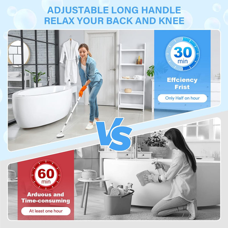 3 in 1 Schrubber mit Stiel, Scrubber Dusche Reinigungsbürste 130.81CM Abnehmbarer Langer Griff steif
