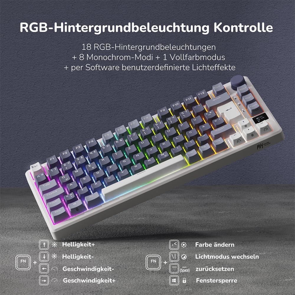 RK ROYAL KLUDGE M75 Gaming Tastatur kabellos 75% TKL Mechanische Tastatur RGB 2,4 GHz Wireless/Bluet