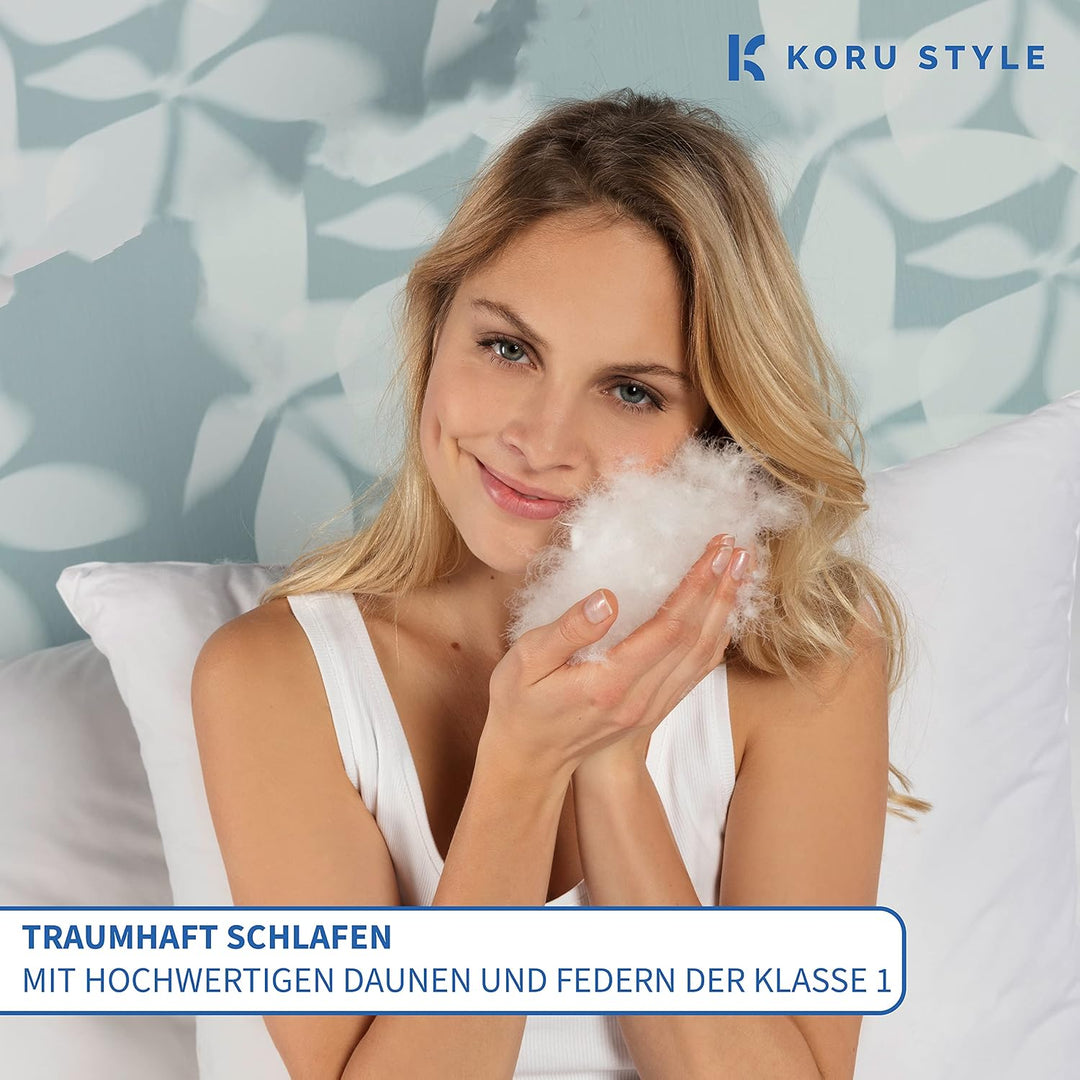 Koru Style Premium 3 Kammer Kopfkissen 40x80 – Grösse 40x80 cm - Federkissen Daunenkissen – Daunen u