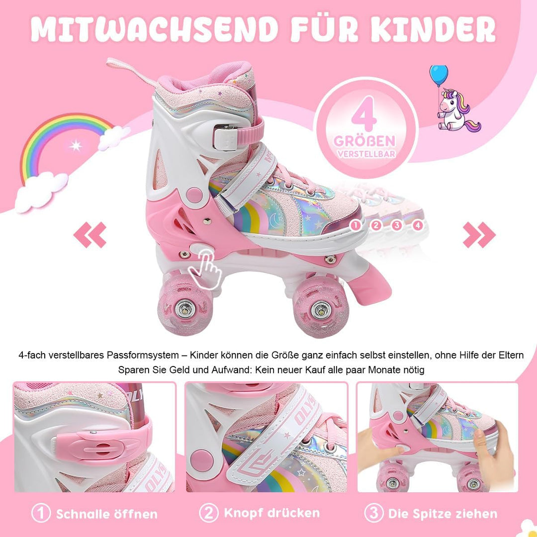 Rollschuhe Kinder Rollschuhe Verstellbar Rollschuhe Damen,LED Rollschuhe und 4 Grössen verstellbar,R