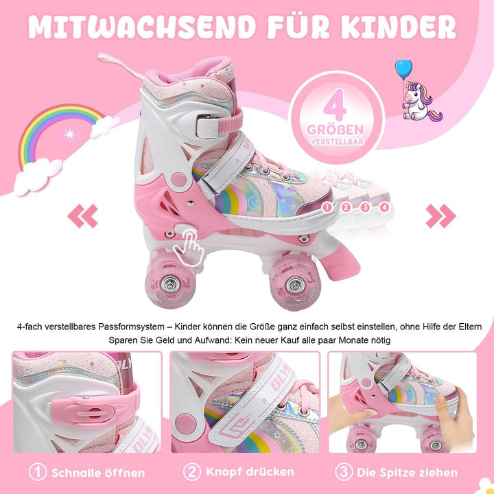 Rollschuhe Kinder Rollschuhe Verstellbar Rollschuhe Damen,LED Rollschuhe und 4 Grössen verstellbar,R