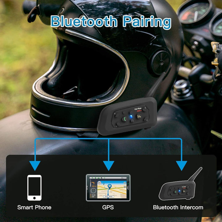 QSPORTPEAK V6 Plus Motorrad Intercom Bluetooth Headsets, 1200M bis zu 6 Reiters Motorradhelm Interph