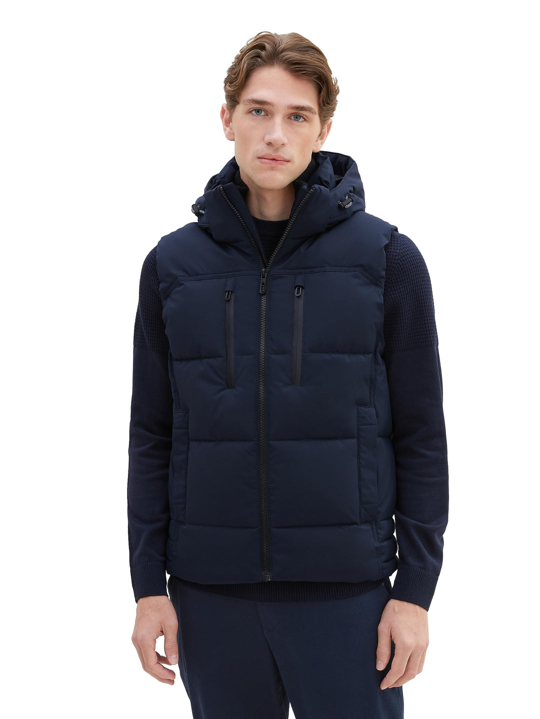 TOM TAILOR Herren Puffer Steppweste mit Abnehmbarer Kapuze L 10668-sky Captain Blue, L 10668-sky Cap