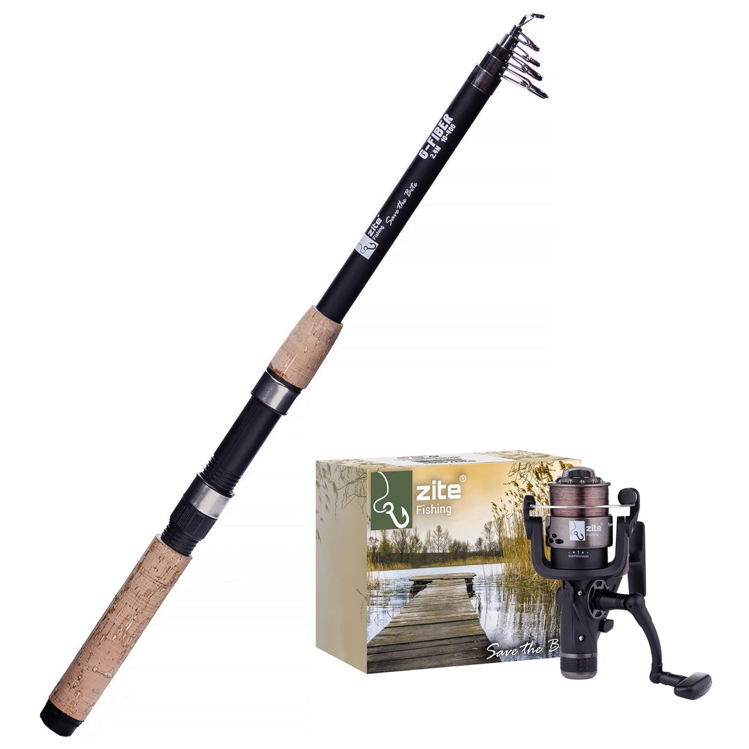 Zite Fishing Angel-Set / 2,70m Teleskoprute & Freilaufrolle mit Schnur Bespult / Karpfen Aal Zander