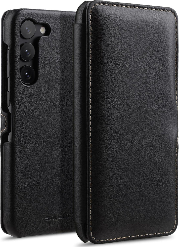 STILGUT Book Case kompatibel mit Samsung Galaxy S23 Plus Hülle aus Leder mit Clip-Verschluss, Lederh
