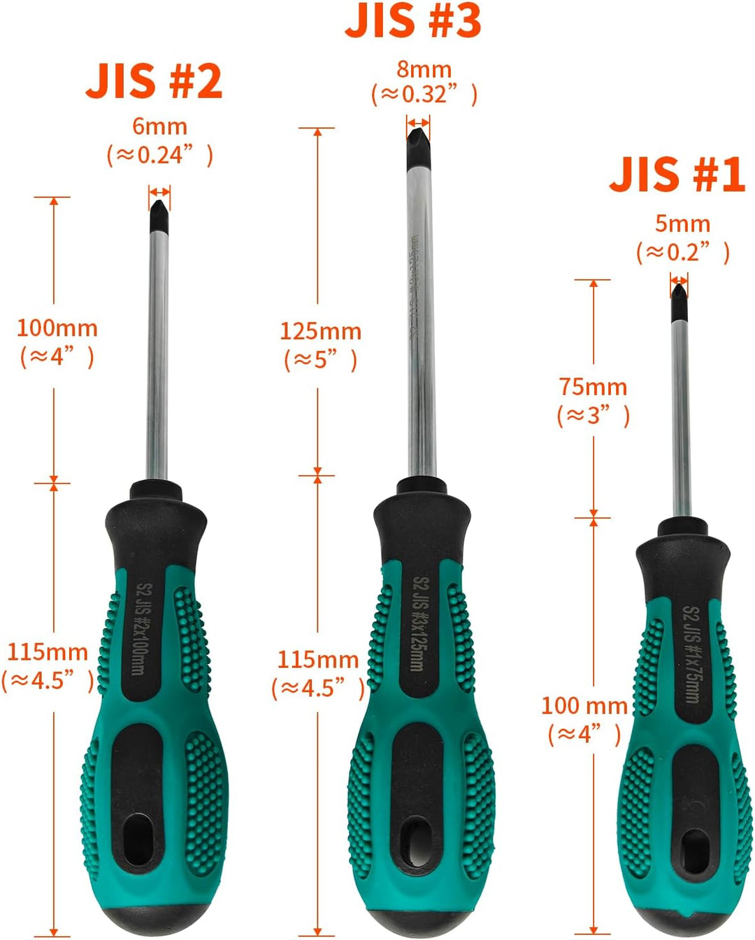 Schraubendreher-Set, JIS-Standard, 3-teilig (#1/#2/#3), S2-Stahl, Magnetische Spitzen, Rutschfeste G