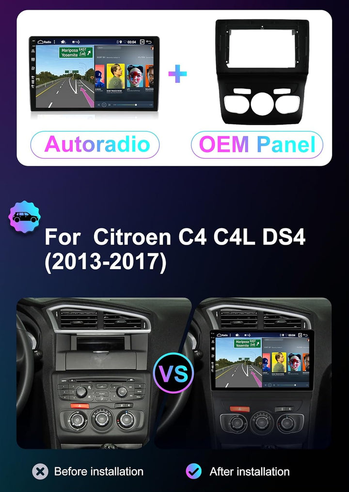 [6GB+128GB] Android 14 Autoradio für Citroen C4 C4L DS4 (2013-2017)-[Integriertes CarPlay/Android Au