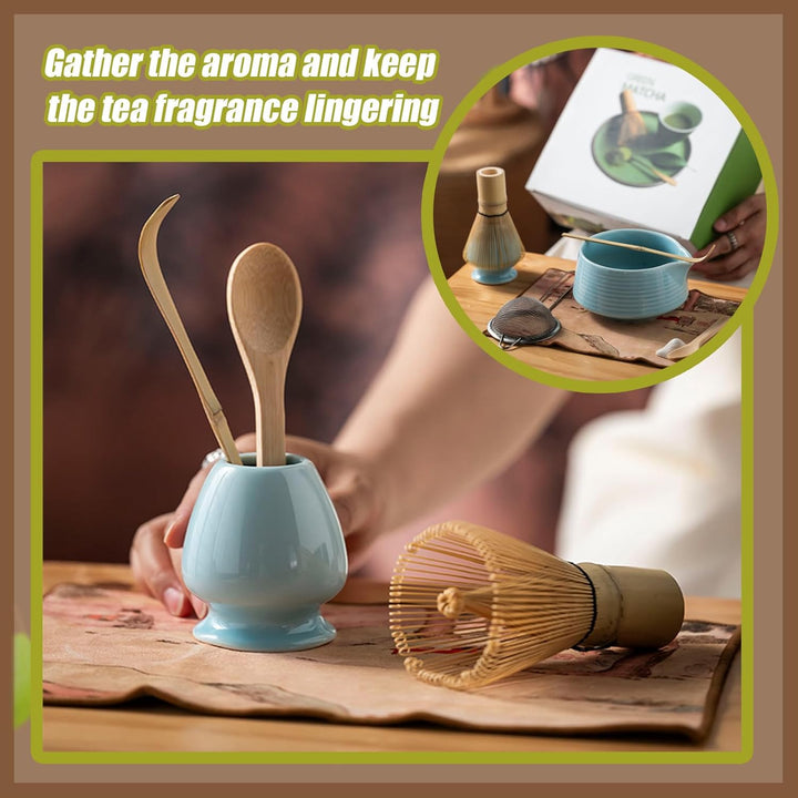 Matcha Set 8 PCS japanisches Teeservice inkl Bambus Matcha Besen, Tee Besenständer, Matcha Schale, T
