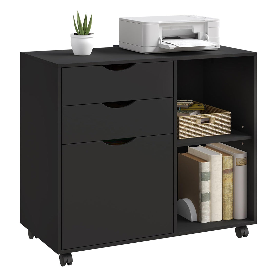 WOLTU Rollcontainer mit 3 Schubladen, mobiler Aktenschrank mit 5 Rollen, Büroschrank mit verstellbar