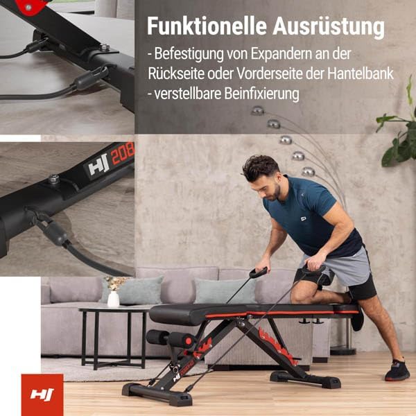 Hop-Sport Hantelbank HS-2080HB, Hantelbank klappbar & stabil, multifunktionale Trainingsbank mit Exp