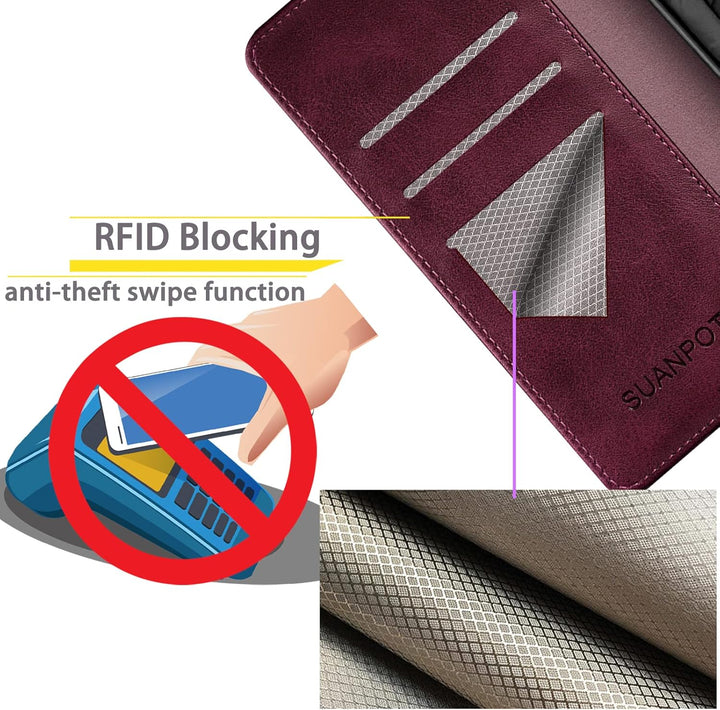 SUANPOT [RFID Schutz für iPhone 14 Pro Max 6.7" Hülle PU Leder Handyhülle Lederhülle Klapphülle Kart