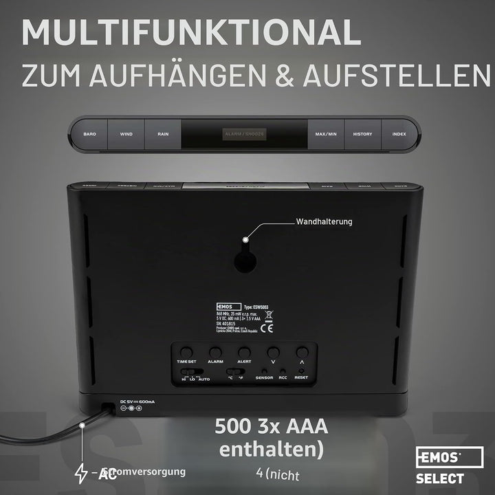 EMOS Wetterstation mit Windmesser und Regenmesser- System mit Farbdisplay, zur Wettervorhersage, für