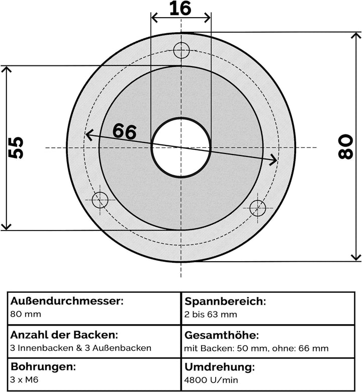 Präzisions 3 Backenfutter Ø 80 mm Dreibackenfutter Drehbankfutter Spannfutter