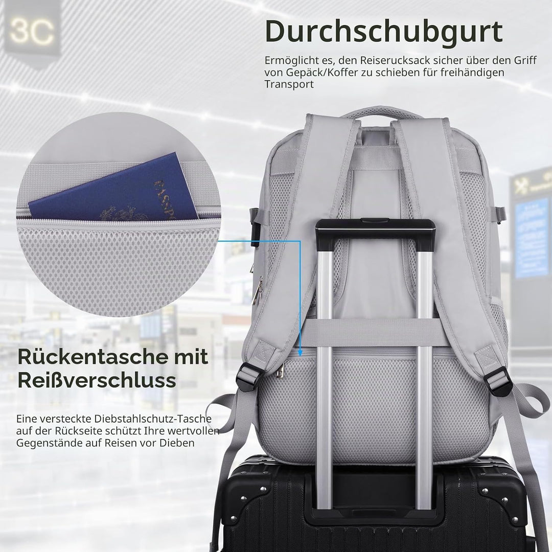 MOMUVO Reiserucksack, Rucksack Handgepäck Flugzeug, Ryanair Handgepäck 46x31x20, mit 17.3 Zoll Lapto