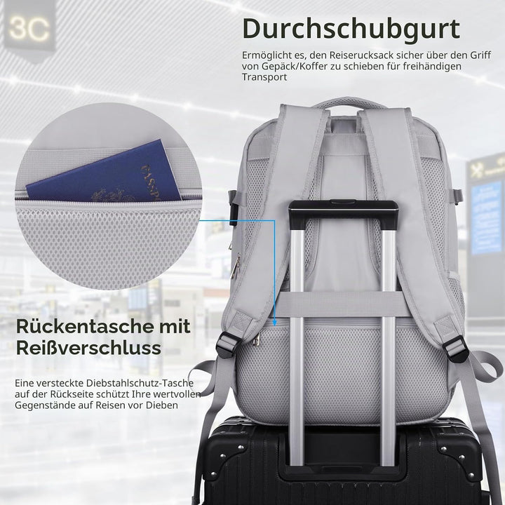 MOMUVO Reiserucksack, Rucksack Handgepäck Flugzeug, Ryanair Handgepäck 46x31x20, mit 17.3 Zoll Lapto