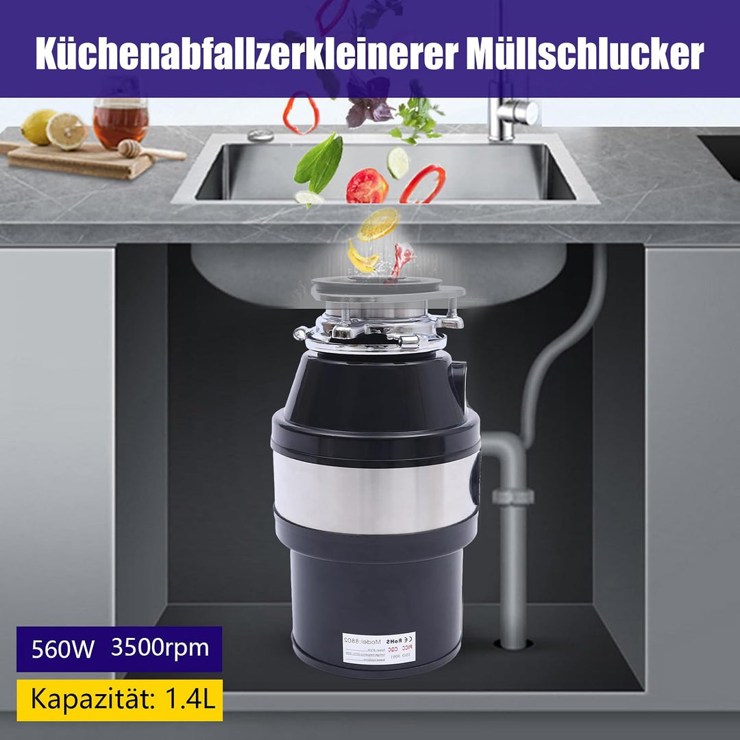 560W Müllschlucker, 1.2L Küchenabfallzerkleinerer für den Haushalt, Passen Sie sich an verschiedene