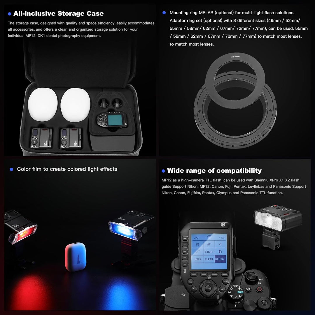 GODOX MF12-DK1 Makro Blitz mit Diffusor Dome und Xproii S Blitzauslöser 2,4G Wireless Control, TTL/M