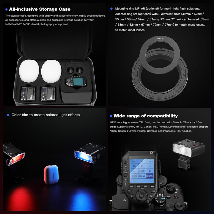 GODOX MF12-DK1 Makro Blitz mit Diffusor Dome und Xproii S Blitzauslöser 2,4G Wireless Control, TTL/M